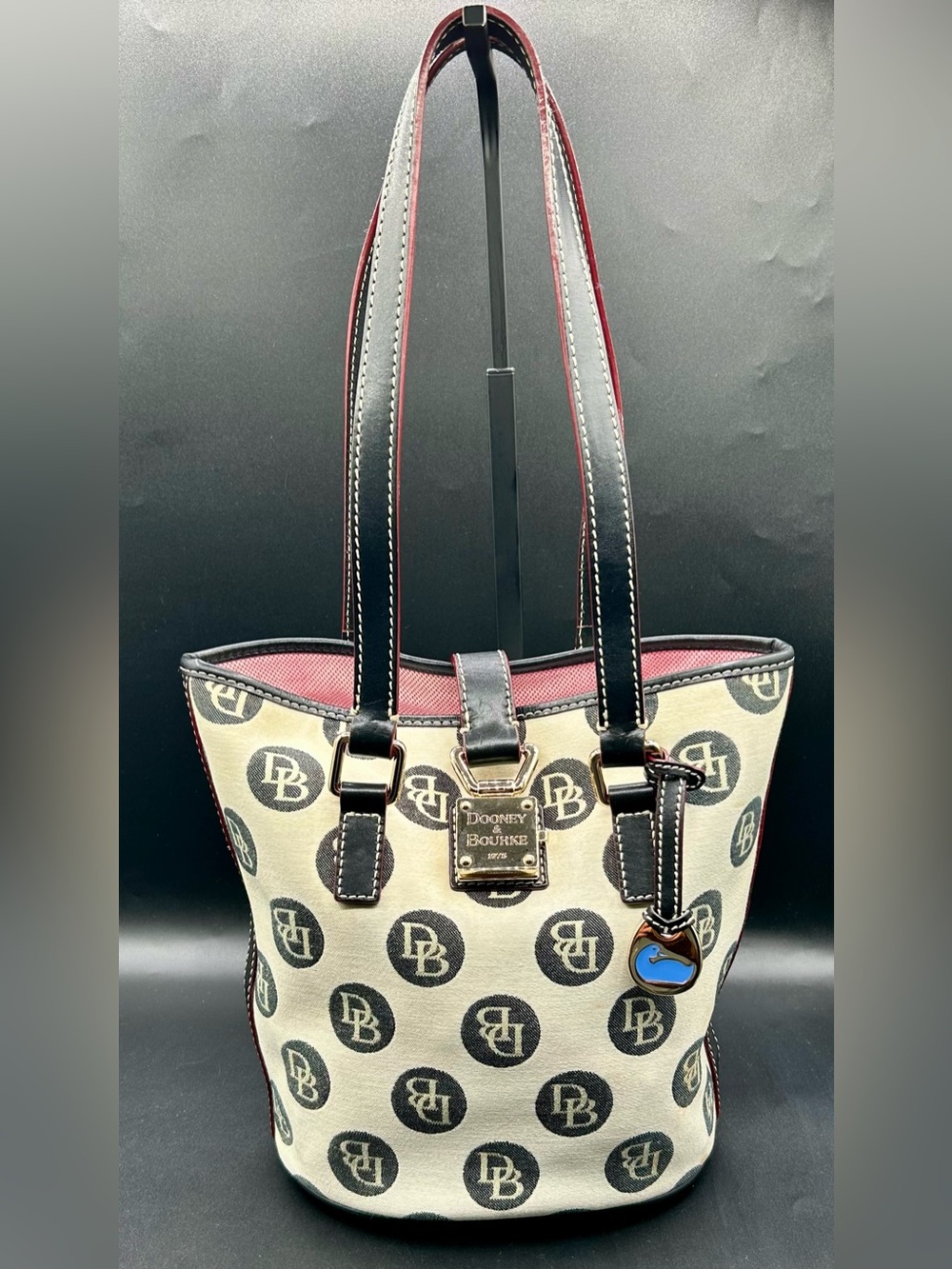 VINTAGE DOONEY & BOURKE Signature Canvas Bucket Shoulder-Handbag Leather Straps